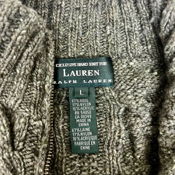 VTG Ralph Lauren Green Wool Fisherman Hand Knit 1/4 Zip Sweater Mens Size Large - Picture 4 of 9